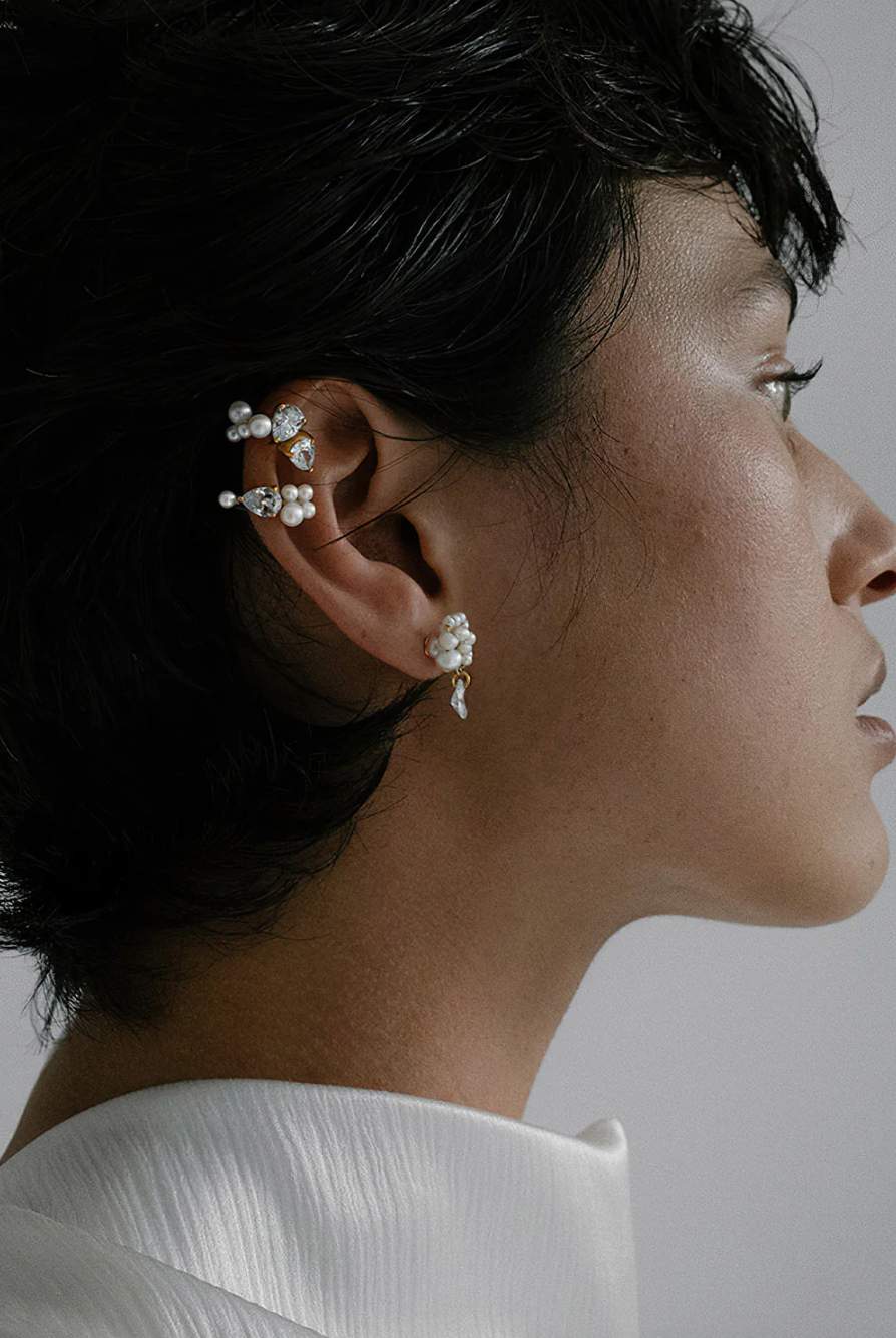 Chasing Shadows III Pearl and Zirconia Gold Vermeil Ear Cuff